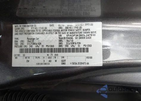 2013 Ford Focus Se из США, поврежденный, VIN 1FADP3K28DL247810